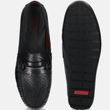 Men's Bugatti drivers black leather shoes with a round toe and apron toe , a tpr outsole.