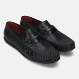 Men's Bugatti drivers black leather shoes with a round toe and apron toe , a tpr outsole.