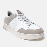 A white Men's bugatti Sneakers featuring a round plain toe, zero heels heel. Made from suede leather with a durable tpr outsole, this laces design offers both style and comfort.