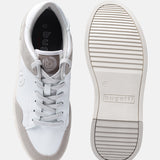 A white Men's bugatti Sneakers featuring a round plain toe, zero heels heel. Made from suede leather with a durable tpr outsole, this laces design offers both style and comfort.