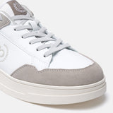 A white Men's bugatti Sneakers featuring a round plain toe, zero heels heel. Made from suede leather with a durable tpr outsole, this laces design offers both style and comfort.