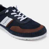 A blue Men's bugatti Sneakers featuring a round plain toe, zero heels heel. Made from synthetic with a durable tpr outsole, this laces design offers both style and comfort.