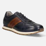 Men's Bugatti leather blue leather shoes with a round toe , a tpr outsole , and laces fastening.