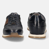 Men's Bugatti leather blue leather shoes with a round toe , a tpr outsole , and laces fastening.