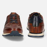 Men's Bugatti leather cognac leather shoes with a round toe , a tpr outsole , and laces fastening.