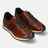 Men's Bugatti leather cognac leather shoes with a round toe , a tpr outsole , and laces fastening.