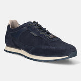 Men's Bugatti leather blue leather shoes with a round toe , a tpr outsole , and laces fastening.