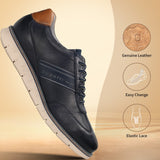 Men's Bugatti leather blue leather shoes with a round toe , a tpr outsole , and laces fastening.