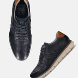 Men's Bugatti leather blue leather shoes with a round toe , a tpr outsole , and laces fastening.