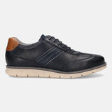 Men's Bugatti leather blue leather shoes with a round toe , a tpr outsole , and laces fastening.