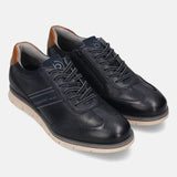 Men's Bugatti leather blue leather shoes with a round toe , a tpr outsole , and laces fastening.