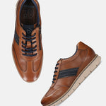 Men's Bugatti leather cognac leather shoes with a round toe , a tpr outsole , and laces fastening.