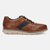 Men's Bugatti leather cognac leather shoes with a round toe , a tpr outsole , and laces fastening.