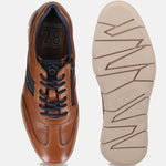 Men's Bugatti leather cognac leather shoes with a round toe , a tpr outsole , and laces fastening.