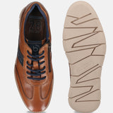Men's Bugatti leather cognac leather shoes with a round toe , a tpr outsole , and laces fastening.