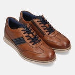 Men's Bugatti leather cognac leather shoes with a round toe , a tpr outsole , and laces fastening.