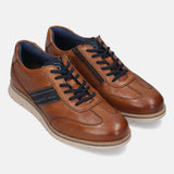 Men's Bugatti leather cognac leather shoes with a round toe , a tpr outsole , and laces fastening.