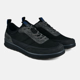 A black Men's bugatti Sneakers featuring a round plain toe, zero heels heel. Made from textile with a durable tpr outsole, this laces design offers both style and comfort.