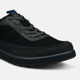 A black Men's bugatti Sneakers featuring a round plain toe, zero heels heel. Made from textile with a durable tpr outsole, this laces design offers both style and comfort.