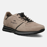 A beige Men's bugatti Sneakers featuring a round plain toe, zero heels heel. Made from suede leather with a durable tpr outsole, this laces design offers both style and comfort.