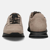A beige Men's bugatti Sneakers featuring a round plain toe, zero heels heel. Made from suede leather with a durable tpr outsole, this laces design offers both style and comfort.