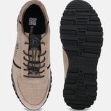 A beige Men's bugatti Sneakers featuring a round plain toe, zero heels heel. Made from suede leather with a durable tpr outsole, this laces design offers both style and comfort.