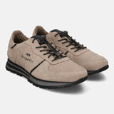 A beige Men's bugatti Sneakers featuring a round plain toe, zero heels heel. Made from suede leather with a durable tpr outsole, this laces design offers both style and comfort.