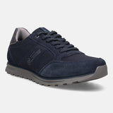 A blue Men's bugatti Sneakers featuring a round plain toe, zero heels heel. Made from suede leather with a durable tpr outsole, this laces design offers both style and comfort.