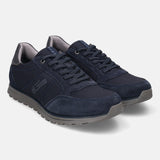 A blue Men's bugatti Sneakers featuring a round plain toe, zero heels heel. Made from suede leather with a durable tpr outsole, this laces design offers both style and comfort.