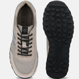 A grey Men's bugatti Sneakers featuring a round plain toe, zero heels heel. Made from suede leather with a durable tpr outsole, this laces design offers both style and comfort.