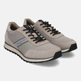 A grey Men's bugatti Sneakers featuring a round plain toe, zero heels heel. Made from suede leather with a durable tpr outsole, this laces design offers both style and comfort.