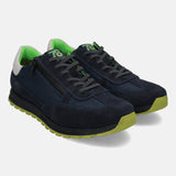 A blue Men's bugatti Sneakers featuring a round plain toe, zero heels heel. Made from suede leather with a durable tpr outsole, this laces design offers both style and comfort.