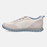 A white Men's bugatti Sneakers featuring a round plain toe, zero heels heel. Made from suede leather with a durable tpr outsole, this laces design offers both style and comfort.