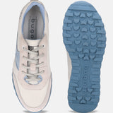 A white Men's bugatti Sneakers featuring a round plain toe, zero heels heel. Made from suede leather with a durable tpr outsole, this laces design offers both style and comfort.