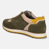 A green Men's bugatti Sneakers featuring a round plain toe, zero heels heel. Made from suede leather with a durable eva outsole, this laces design offers both style and comfort.