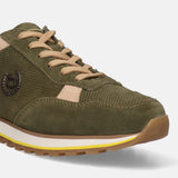A green Men's bugatti Sneakers featuring a round plain toe, zero heels heel. Made from suede leather with a durable eva outsole, this laces design offers both style and comfort.