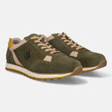 A green Men's bugatti Sneakers featuring a round plain toe, zero heels heel. Made from suede leather with a durable eva outsole, this laces design offers both style and comfort.