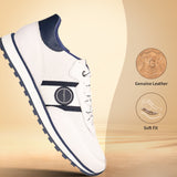 A white Men's bugatti Sneakers featuring a round plain toe, zero heels heel. Made from premium genuine leather with a durable eva outsole, this laces design offers both style and comfort.