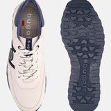 A white Men's bugatti Sneakers featuring a round plain toe, zero heels heel. Made from premium genuine leather with a durable eva outsole, this laces design offers both style and comfort.