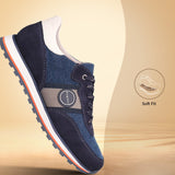 A blue Men's bugatti Sneakers featuring a round plain toe, zero heels heel. Made from suede leather with a durable eva outsole, this laces design offers both style and comfort.