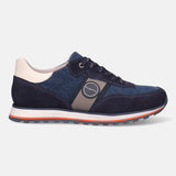 A blue Men's bugatti Sneakers featuring a round plain toe, zero heels heel. Made from suede leather with a durable eva outsole, this laces design offers both style and comfort.