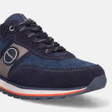A blue Men's bugatti Sneakers featuring a round plain toe, zero heels heel. Made from suede leather with a durable eva outsole, this laces design offers both style and comfort.