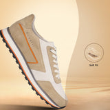 A beige Men's bugatti Sneakers featuring a round plain toe, zero heels heel. Made from suede leather with a durable eva outsole, this laces design offers both style and comfort.