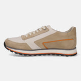 A beige Men's bugatti Sneakers featuring a round plain toe, zero heels heel. Made from suede leather with a durable eva outsole, this laces design offers both style and comfort.