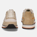 A beige Men's bugatti Sneakers featuring a round plain toe, zero heels heel. Made from suede leather with a durable eva outsole, this laces design offers both style and comfort.