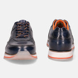 A blue Men's bugatti Sneakers featuring a round plain toe, zero heels heel. Made from premium genuine leather with a durable eva outsole, this laces design offers both style and comfort.
