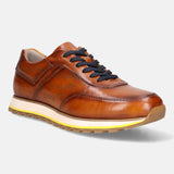 A cognac Men's bugatti Sneakers featuring a round plain toe, zero heels heel. Made from premium genuine leather with a durable eva outsole, this laces design offers both style and comfort.