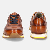 A cognac Men's bugatti Sneakers featuring a round plain toe, zero heels heel. Made from premium genuine leather with a durable eva outsole, this laces design offers both style and comfort.