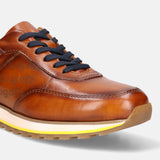 A cognac Men's bugatti Sneakers featuring a round plain toe, zero heels heel. Made from premium genuine leather with a durable eva outsole, this laces design offers both style and comfort.