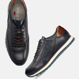 A blue Men's bugatti Sneakers featuring a round toe plain toe, zero heels heel. Made from premium genuine leather with a durable eva outsole, this laces design offers both style and comfort.